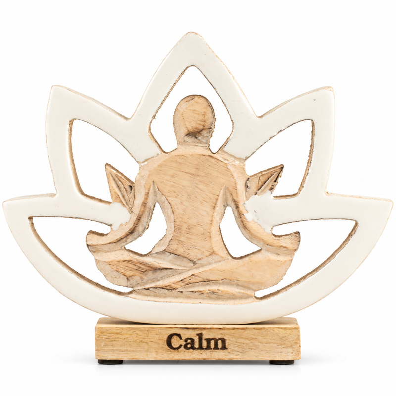Wooden Yoga Lady - Lotus Flower - Cream - Calm