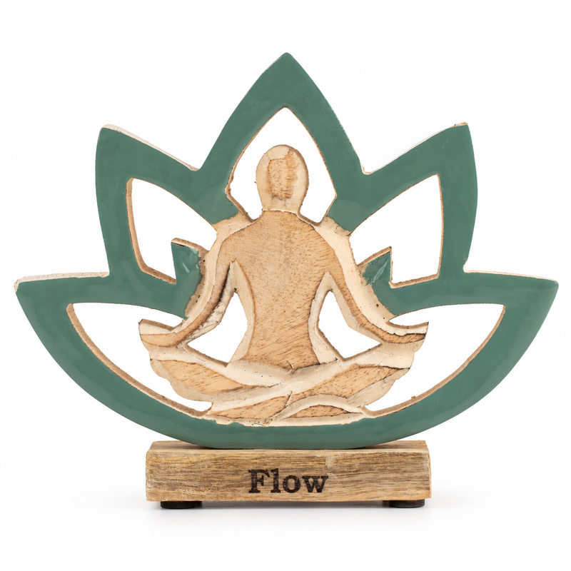 Wooden Yoga Lady - Lotus Flower -Teal - Flow