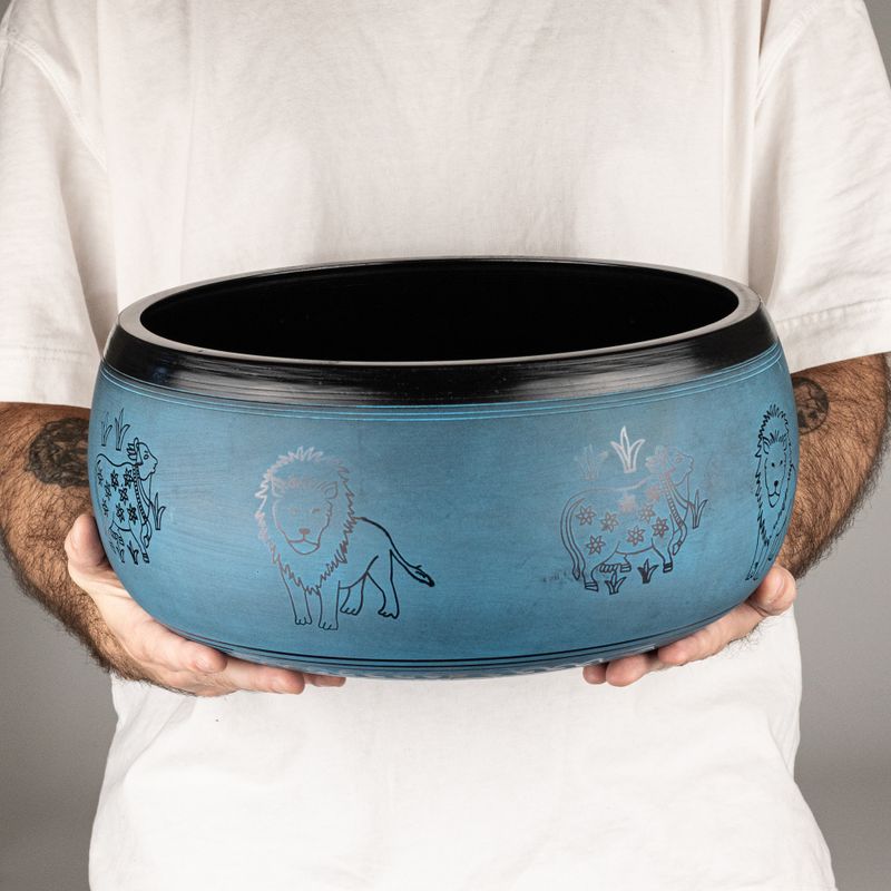 Huge Singing Bowl - Dusty Blue - 32x15cm - Design 1