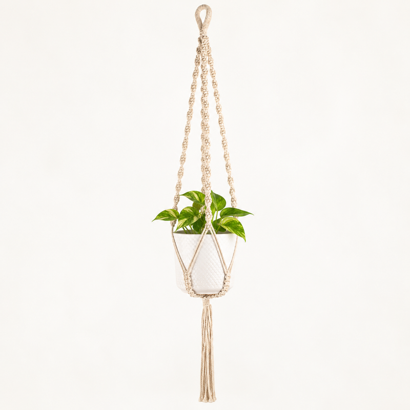 Simple Macrame Pot Holder - Natural