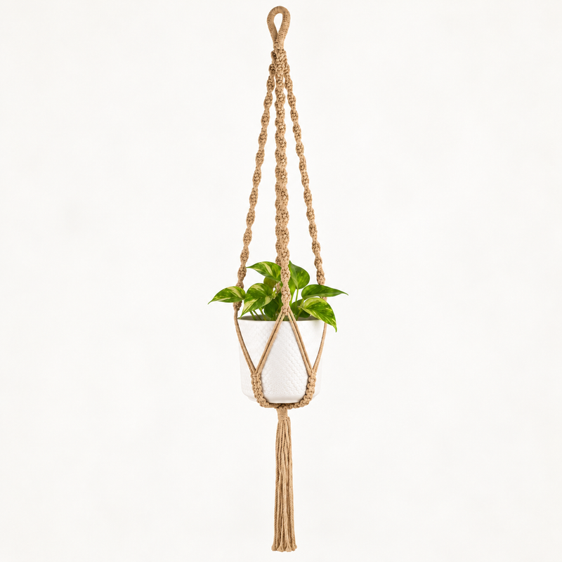 Simple Macrame Pot Holder - Camal