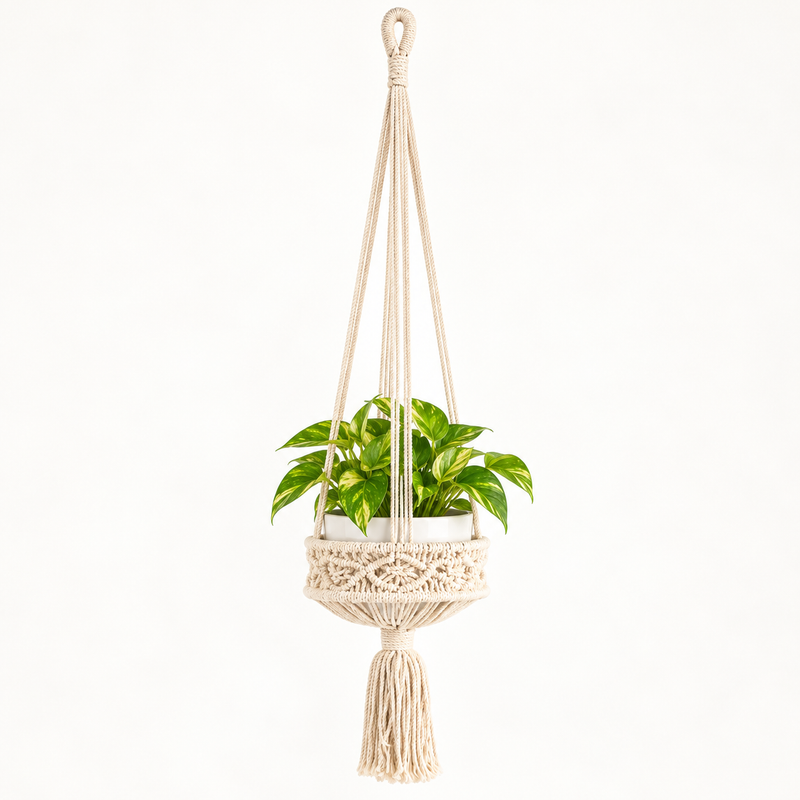 Lrg Macrame Pot Holder  - Natural