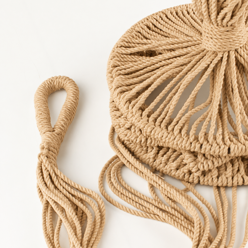 Lrg Macrame Pot Holder  - Camal