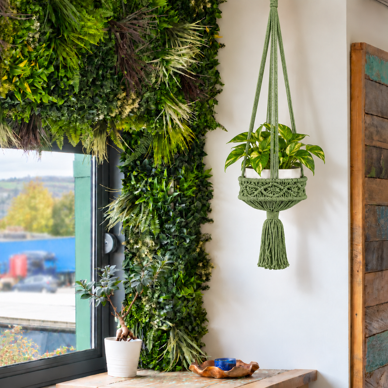 Lrg Macrame Pot Holder  - Green