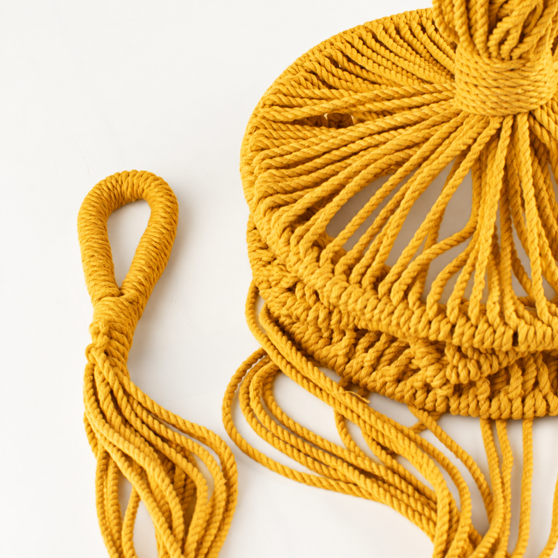 Lrg Macrame Pot Holder  - Mustard
