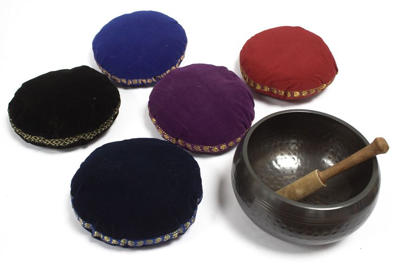 Singing Bowl Velvet Cushion - 16cm (Assorted Colours)