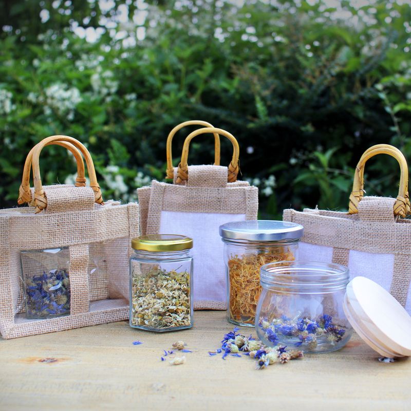 Jute Gift Bag - Three Jars - Fabric Windows