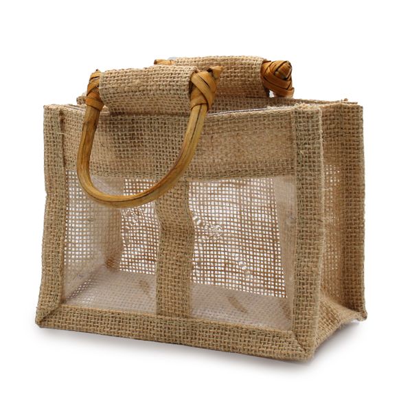 Jute Gift Bag - Two Jars - Clear Plastic Windows