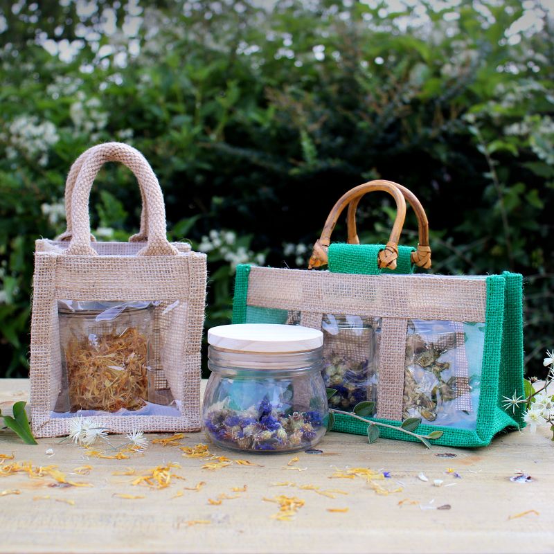 Jute Gift Bag - One Jar - Clear Plastic Window