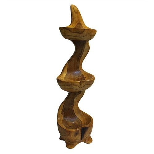 Teak Three Bowl Standing Approx. 50cm