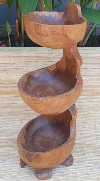Teak Three Bowl Standing Approx. 50cm