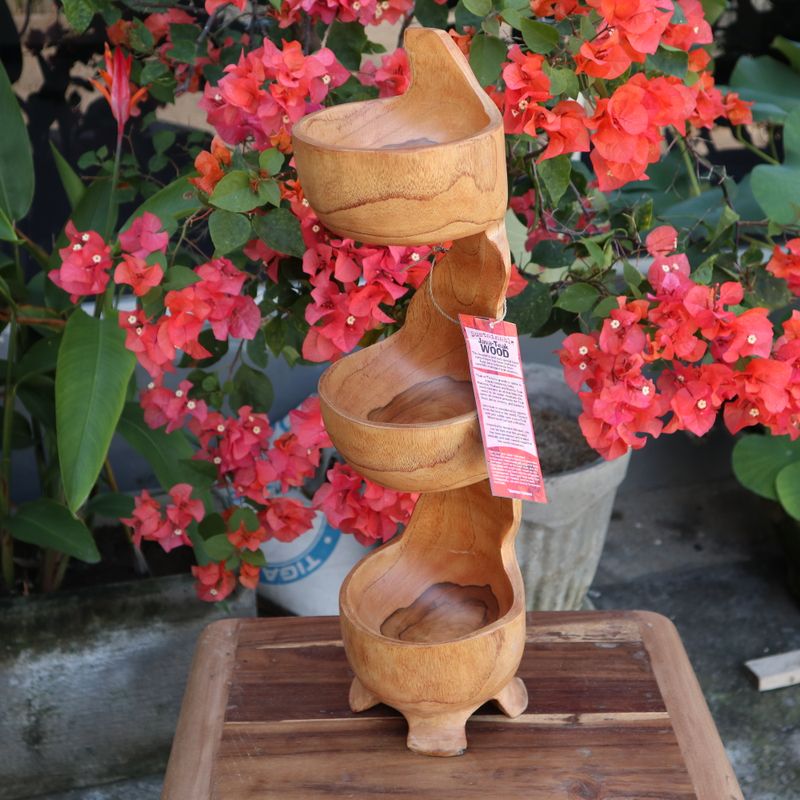 Teak Three Bowl Standing Approx. 50cm