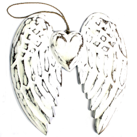 Hand Crafted Double Angel Wing & Heart - 24cm