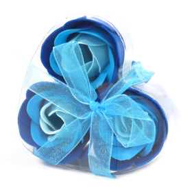 6x Set of 3 Soap Flower Heart Box - Blue Wedding Roses