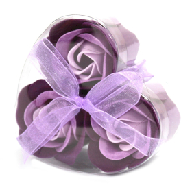 6x Set of 3 Soap Flower Heart Box - Lavender Roses