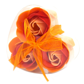6x Set of 3 Soap Flower Heart Box - Peach Roses