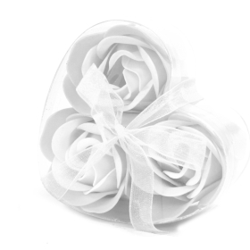 6x Set of 3 Soap Flower Heart Box - White
