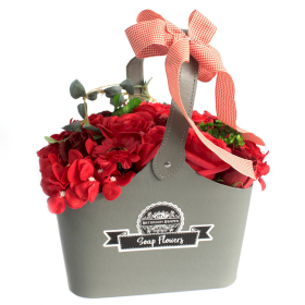 Basket Soap Flower Bouquet - Red