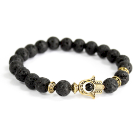3x Gold Hamsa / Lava Stone - Gemstone Bracelet