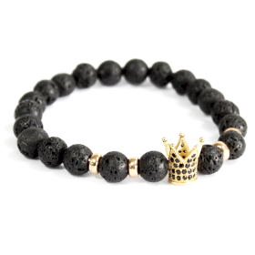 3x Gold Crown / Lava Stone - Gemstone Bracelet