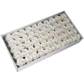 50x Craft Soap Flowers - Med Rose - White