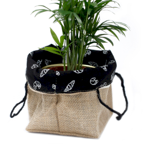 6x Natural Jute Cotton Gift Bag - Black Lining - Medium