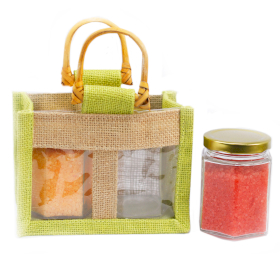 10x Two Jar Jute Gift Bag - Green