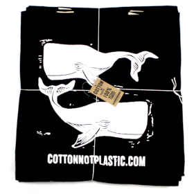 120x Lrg Black 8oz Cotton Bag 38x42cm - WHALES - WHITE - CARTON