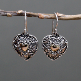 Silver & Gold Earring - Mandala Hearts