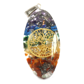 3x Orgonite Power Pendant - 7 Stone Chakra Oval with Tree