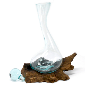 2x Molten Glass on Wood - Wine Decanter