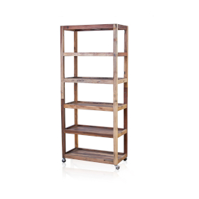 Six Shelf Display with Casters - Recycled Wood