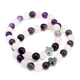 Set of 2 Gemstones Friendship Bracelets - Love - Amethyst & Rose Quartz