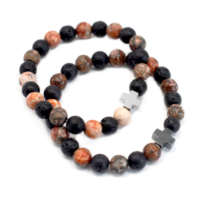 Set of 2 Gemstones Friendship Bracelets - Ethernity - Leopard Skin Jasper & Lava Stone