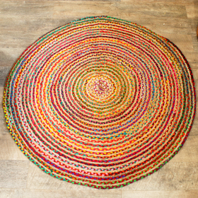 Round Jute and Recycled Cotton Rug - 150 cm