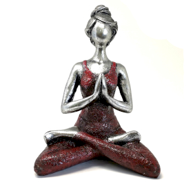Yoga Lady Figure -  Silver & Bordeaux 24cm