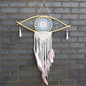 Protection Dream Catcher - Lrg Macrame Eye Blue/ White/Pink