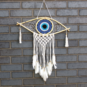 Protection Dream Catcher - Med Macrame Evil Eye Blue/White/Black