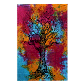 Single Cotton Bedspread + Wall Hanging -   Winter Tree