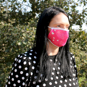 Reusable Fashion Face Covering - Pink Hearts (Adult)