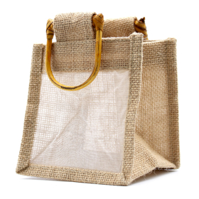 10x Pure Jute and Cotton Window Gift Bag  - One Jar Natural