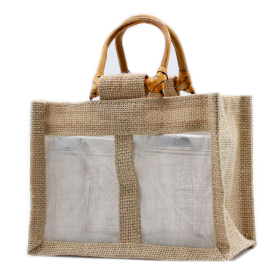 10x Pure Jute and Cotton Window Gift Bag  - Two Jars Natural