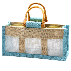 10x Pure Jute and Cotton Window Gift Bag  - Three Jars Teal