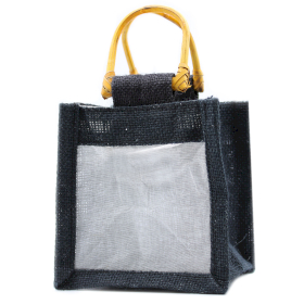 10x Pure Jute and Cotton Window Gift Bag  - One Jar Black