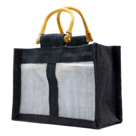 10x Pure Jute and Cotton Window Gift Bag  - Two Jars Black