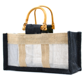 10x Pure Jute and Cotton Window Gift Bag  - Three Jars Black