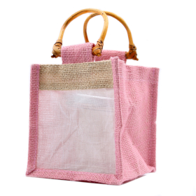 10x Pure Jute and Cotton Window Gift Bag  - One Jar Rose