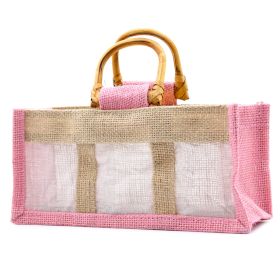 10x Pure Jute and Cotton Window Gift Bag  - Three Jars Rose