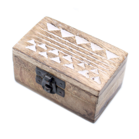 10x White Washed Wooden Box - 3x1.5 Pill Box Aztec Design