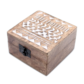 2x White Washed Wooden Box - 4x4 Aztec Design